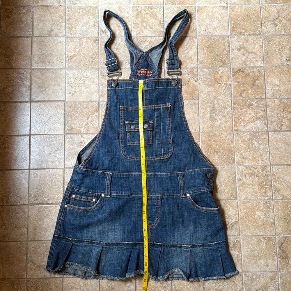 Vintage Y2K Denim Pleated Skirt Overall Mini Dress Hydraulic Premium Denim Jr 11 - Picture 9 of 11